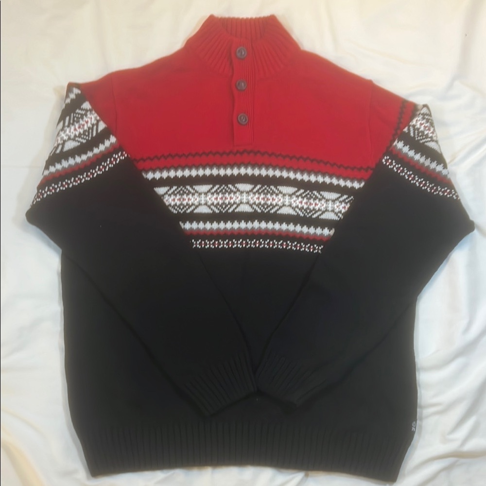 Champs Red and Black Nordic Pattern Sweater